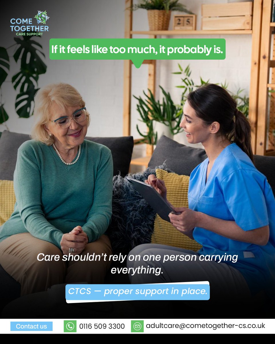 ctcscare's tweet image. CTCS supports families across the UK with structured home care services that reduce pressure and improve daily living.
Contact us:
📲0116 509 3300
📩adultcare@cometogether-cs.co.uk
#FamilyCare #HomeCareUK #CTCS