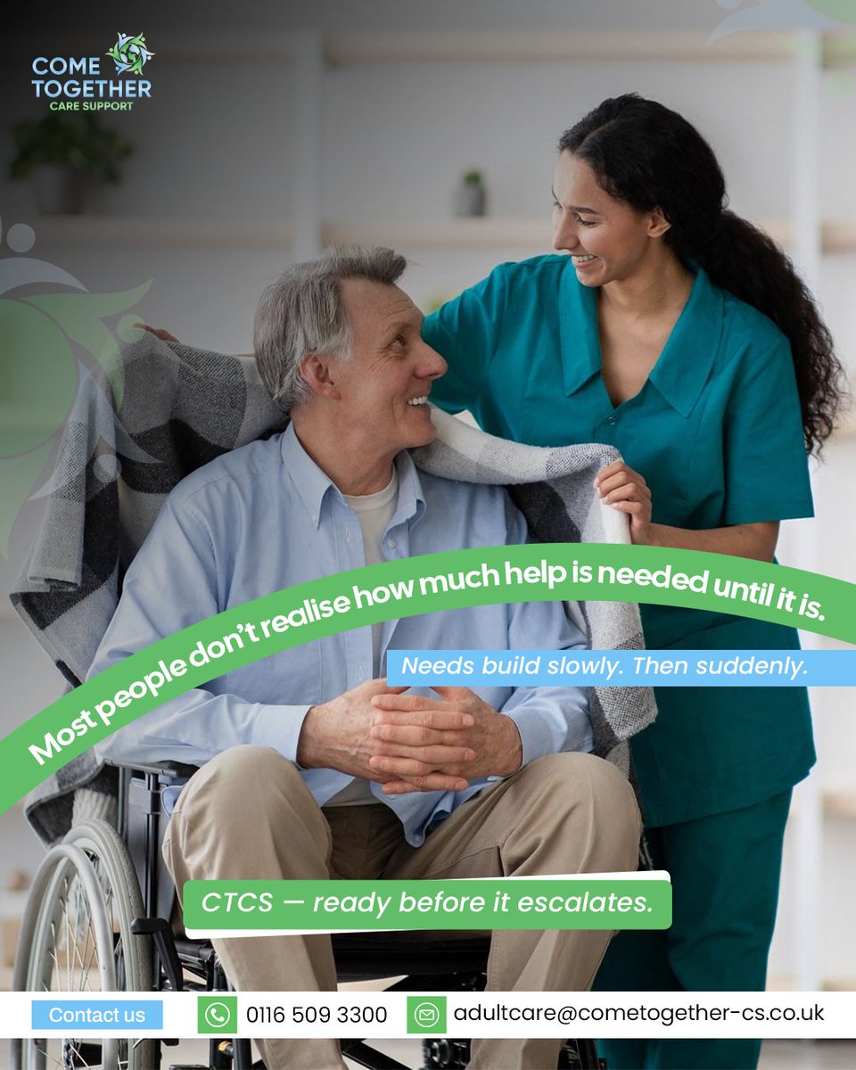 ctcscare's tweet image. Care needs often increase gradually before becoming urgent. CTCS provides proactive home care services across the UK.
Contact us:
📲0116 509 3300
📩adultcare@cometogether-cs.co.uk
#CareSupport #HomeCareUK #CTCS
