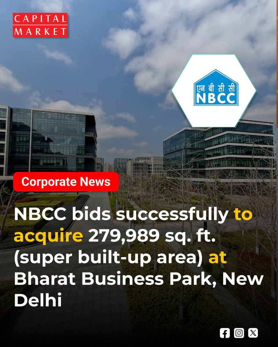 CapitalMarket17's tweet image. NBCC Wins Bid for Premium 2.8 Lakh Sq Ft Space at Bharat Business Park, New Delhi
capitalmarket.com
#NBCC #RealEstateIndia #CommercialProperty #NewDelhi #BharatBusinessPark #PropertyDeal #Infrastructure #UrbanDevelopment #IndiaGrowth #RealEstateNews #OfficeSpace