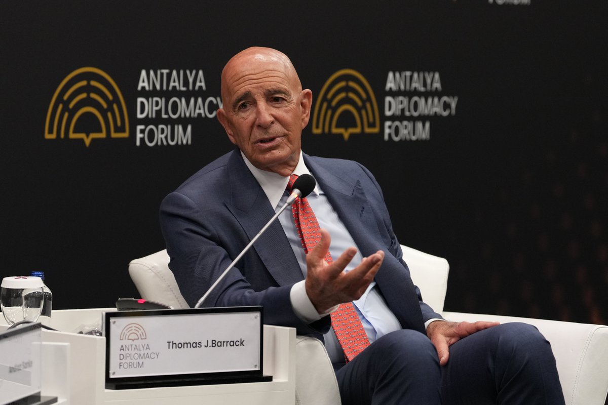 AntalyaDF's tweet photo. Thomas J. Barrack, Ambassador to the Republic of Türkiye and Special Envoy for Syria, U.S., spoke at #ADFTalks.

@USAMBTurkiye

#ADF2026
#MEET4DIPLOMACY https://t.co/i20awPotTE
