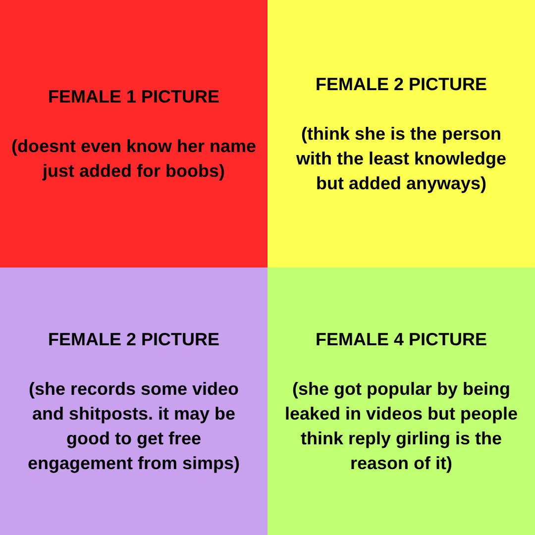 minstrell_'s tweet photo. Engagement farming 101 in April

pick some female CT accounts, put them in a collab pic, tag them and get your free engagement.

if you are looking for women who do real valuable work in web3, check out those names:

- @FoxyPenguinApe 
- @Mayouchild 
- @McTyasha 
- @miaastreams
- @rabscreates 
- @stacy_muur
- @Melt_Dem
- @eeelistar 
- @maya_lndn 

those people are rare.
