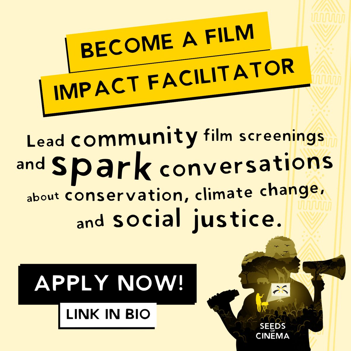 SunshineCinema's tweet photo. Seeds of Cinema applications extended! Apply by 30 April 2026 if you live near KAZA or KTP. 🌍 #SeedsOfCinema #ApplicationsExtended https://t.co/LS6Ih09lu4 https://t.co/q602kYsMXy