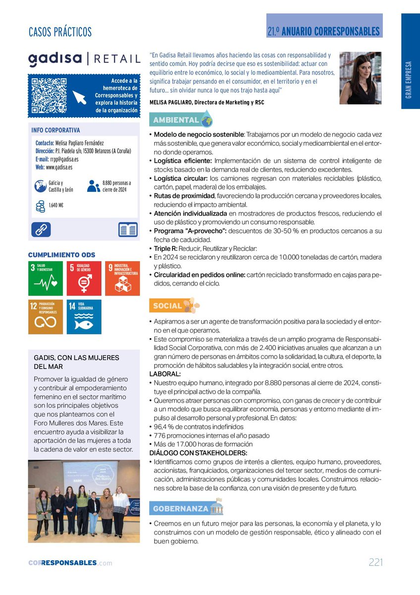 ObservaRSE_'s tweet image. 🛒 #GadisaRetail impulsa logística circular, consumo responsable y proximidad.

🤝 Desarrolla 2.400 iniciativas sociales al año y cuenta con un 96,4% de contratos indefinidos.

🔗 publicaciones.corresponsables.com/publication/6f…

#Sostenibilidad #ESG #21AnuarioCorresponsables