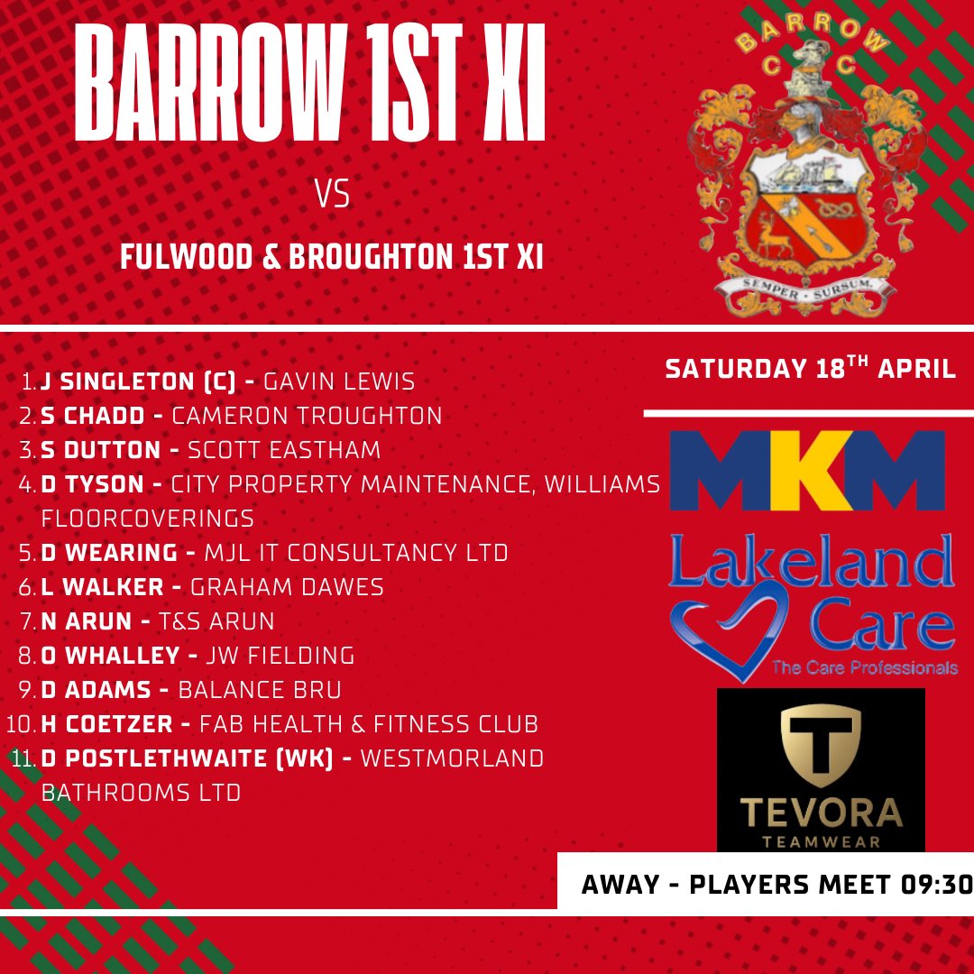 BarrowCricket's tweet photo. 2026 season is here 🏏

🗓 Sat 18th April

The 1st XI travel to @FandBCC 
⏰12:30 (Meet @ 09:30)

The 2nd XI welcome @Millom_CC to Ernest Pass
⏰13:00 (Meet @ 11:45)

@pyramidcricket @wc_league https://t.co/pr5CCd3f4P