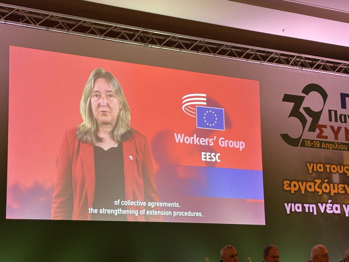 z_lanara's tweet photo. @WorkersEESC President Lucie Studnicna: Solidarity  message at GSEE 39 Congress for strong unions, collective bargaining, effective social dialogue @EESC_PRESS @LucaLuc19908512 https://t.co/MKjvM3XNGK