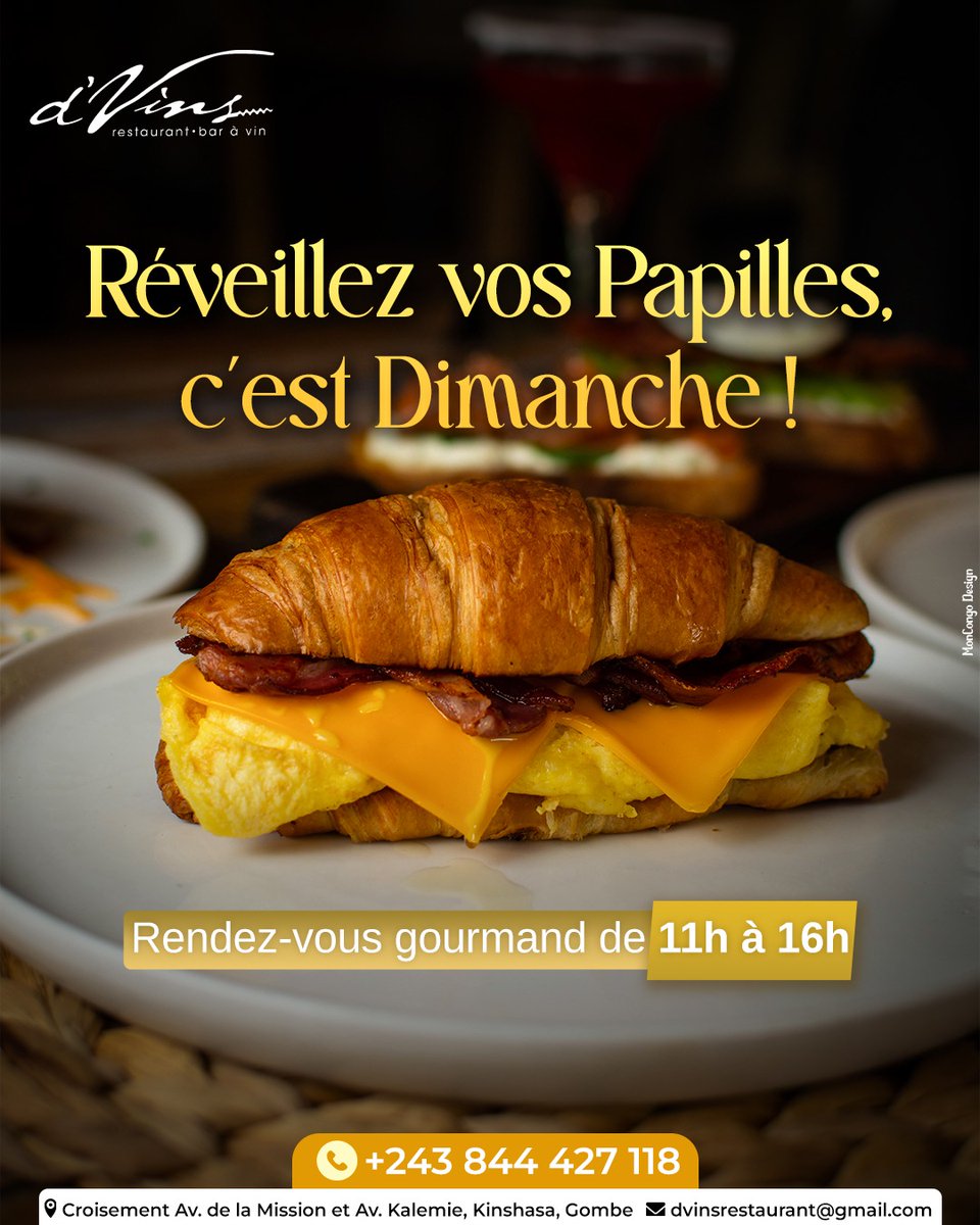 Brunch chic &amp; gourmand chez d’Vins

Dimanche | 11h–16h
Gombe
+243 844 427 118