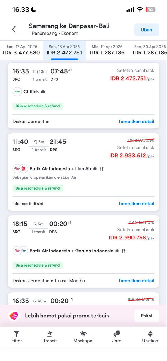 steku_n's tweet image. sumpah tiket pesawat semarang - bali 2.5-3 jt !! mahall banget jir naik 2-3x lipat masih transit  lagi whyy? 😔😔 #indonesia #tweet