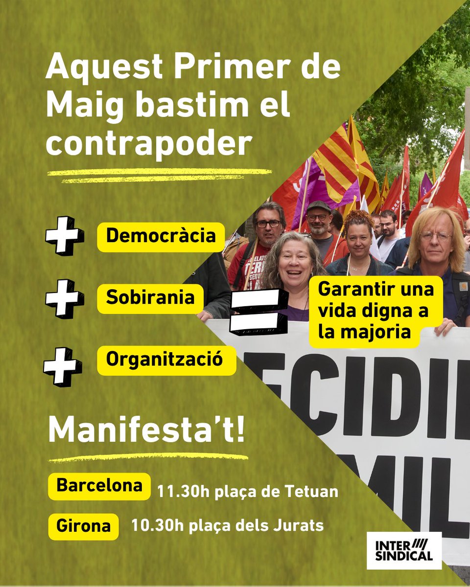 💸 Salaris congelats
🏠Habitatge impossible
🚅Transport deficient

✊ Per canviar aquesta realitat cal més democràcia, més organització i més capacitat de decidir des de Catalunya.

✅ Necessitem un Marc Català de Relacions socials i laborals al servei de la majoria, no d’una