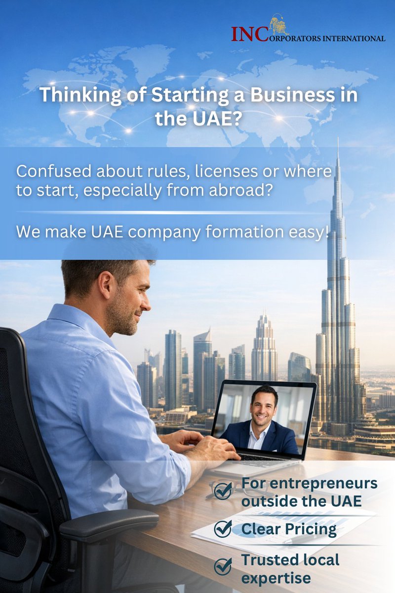 IncorporatorsAE's tweet photo. Starting a business in the UAE doesn’t have to be complicated. From licensing to bank accounts, we handle the details so you can focus on growing your vision. 

Whether you're overseas or already here, we make your company setup smooth, transparent, and stress-free. https://t.co/f5wCpptrP6