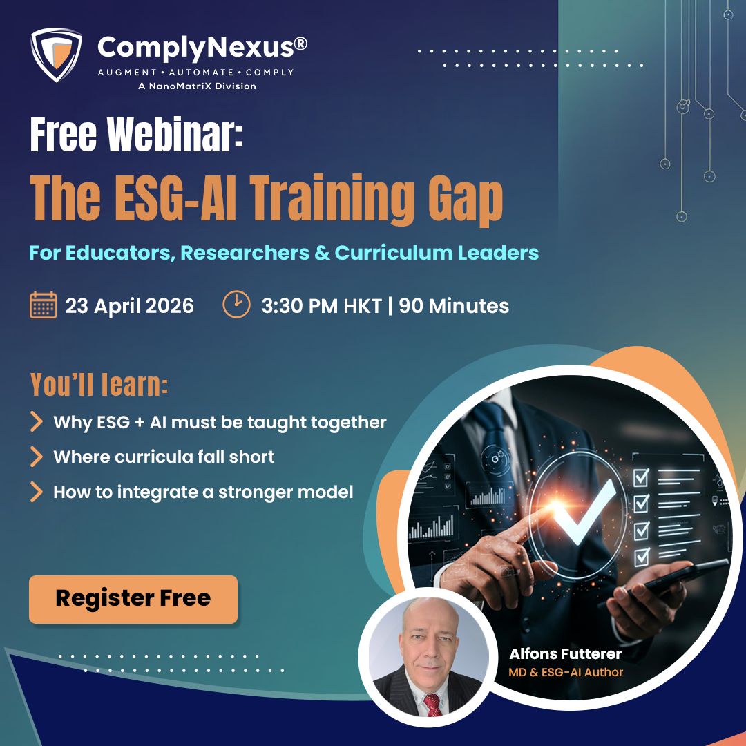AlfonsF's tweet photo. Universities teach ESG and AI separately.
But governance demands they converge.
🎓 FREE webinar:
Why academia is falling behind &amp; how to fix it.

👉 https://t.co/UTIr8JNTtk
#ESG #AIGovernance #HigherEd #ResponsibleAI #AICompliance #EthicalAI #ComplyNexus #AIEthics #Sustainability https://t.co/I6V3SwSlFR