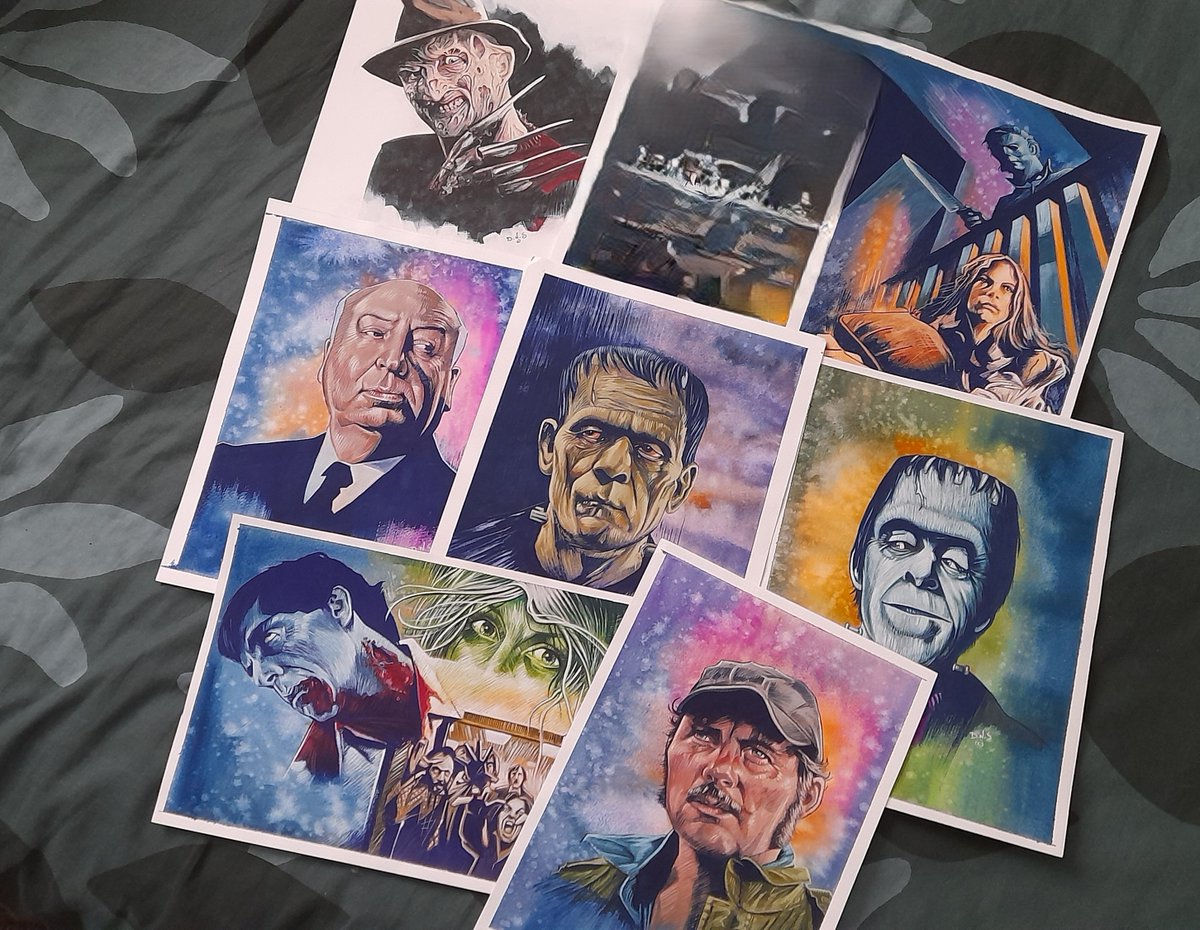 portless's tweet photo. A4 og paintings buy one get one free £60 free post in UK today only DMs are open reposts appreciated (Herman has sold)  #Art #Paintings #Artforsale #Portraits #Movies #Movieart #Horrormoives #classicmovies #Commissionsopen https://t.co/XtoJT6YVvH