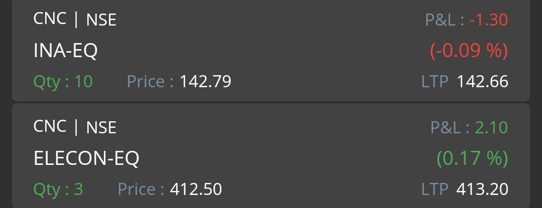 DelusionalVault's tweet photo. Today’s Buys (Day 19)

Converting F&amp;O profits (@DelusionalFNO) into long-term investments.

• 10x Insolation Energy (@ ₹142.79) ⚡
• 3x Elecon Engineering (@ ₹412.5) ⚙️ 

The discipline continues.

#Nifty #Investing https://t.co/EziPTRF3Gj