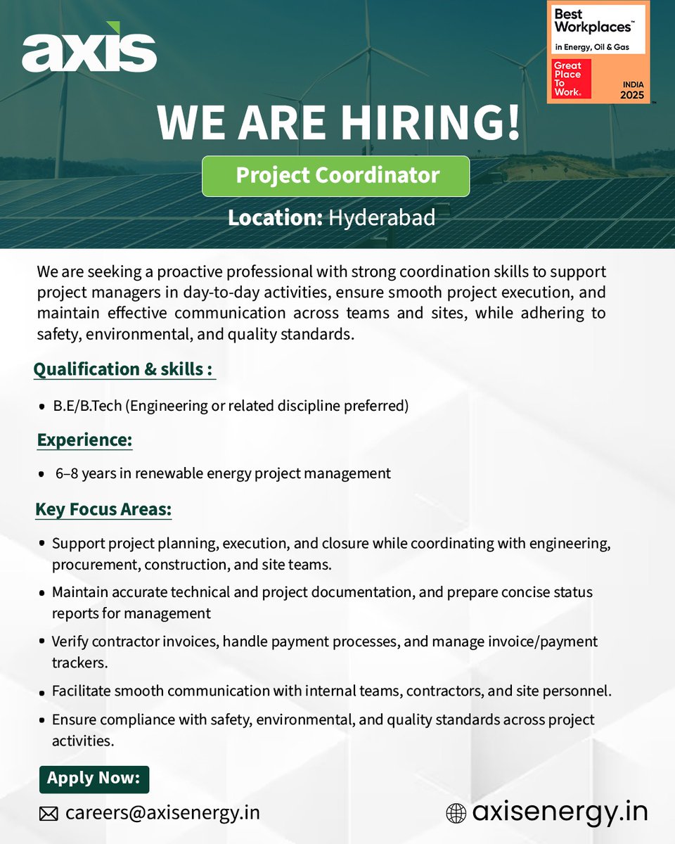 Axis_Energy_'s tweet image. We are hiring!

Learn more about us: axisenergy.in

#AxisEnergy #Energy #Renewable #GreenEnergy #Recycle #RenewableEnergy #SolarEnergy #WindPower #Environment #Hiring