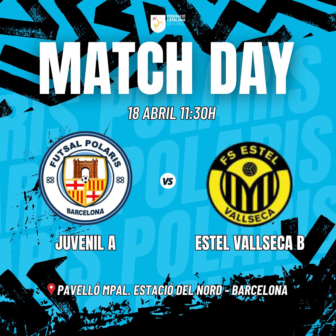 🔹JUVENIL A🔹

Partit de lliga del nostre Juvenil A. A per totes! ⚽️💙

 Futsal Polaris 🆚 Estel Vallseca B
📅 18 Abril 2026
🕗 11:30 hores
🏟️ Pavelló mpal. estació del nord - Barcelona