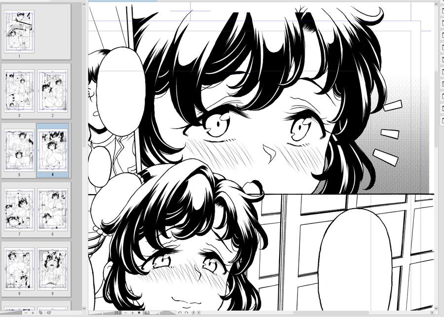 帰宅❗️今日も下書きチェックのお返事が来てないので原稿の方を進めまっす!髪ベタが入ると画面が一気に締まるね👩‍🦱 