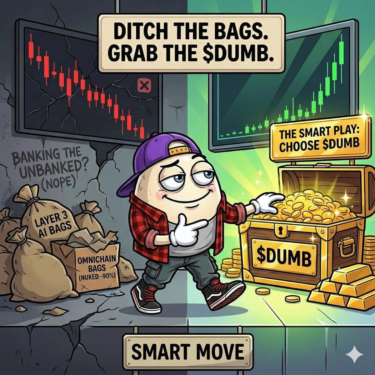 Ditch those "layer 3 AI omnichain" utility projects that have crashed 90% while $DUMB has exploded 300x. Those bags aren't "banking the unbanked"; they're just nuking your portfolio. Stop destroying your wealth and make the smart play: choose $DUMB!