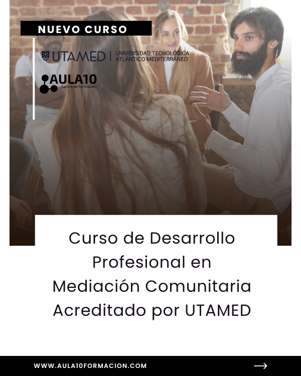 aula10's tweet photo. 🤝 Nuevo Curso de Mediación Comunitaria acreditado  @UTAMED_UNI 
Aprende a gestionar conflictos y promover la convivencia en entornos sociales
Una formación práctica, online y con impacto real
#Aula10 #MediaciónComunitaria #CursosOnline #FormaciónOnline #TrabajoSocial #Empleo https://t.co/r4AqS8gTY8