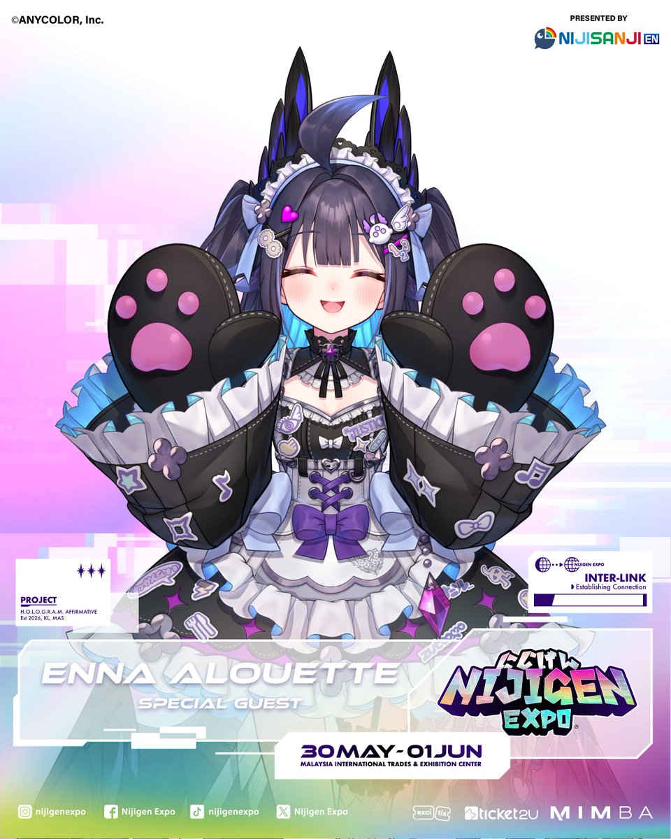 The angelic bird of Ethyria, Enna Alouette, is bringing her breathtaking vocals to KL! ✨

✦ Nijigen Expo 2026 ✦ 
🗓️ 30 May to 1 June 2026 
📍 MITEC, KL

#Nijigen10th #EnnaAlouette