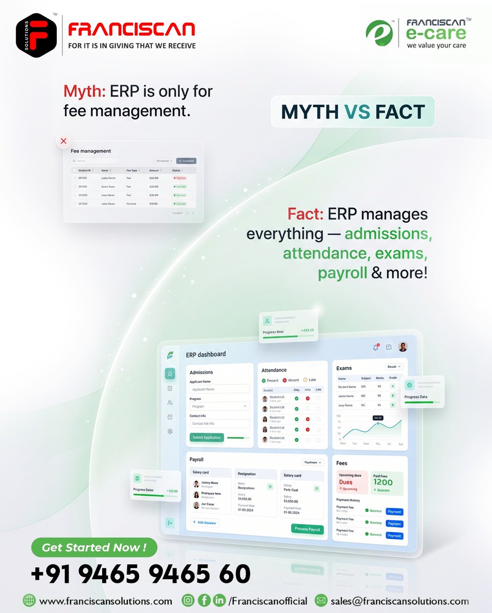 franciscans27's tweet image. 🚫 𝐌𝐲𝐭𝐡 𝐯𝐬 𝐅𝐚𝐜𝐭: 𝐄𝐑𝐏 𝐃𝐨𝐞𝐬 𝐌𝐨𝐫𝐞 𝐓𝐡𝐚𝐧 𝐘𝐨𝐮 𝐓𝐡𝐢𝐧𝐤!

Still think ERP is just for fee management? Think again.

#mythvsfact #erp #management #franciscansolutions #franciscan #franciscanecare #noida #newdelhi