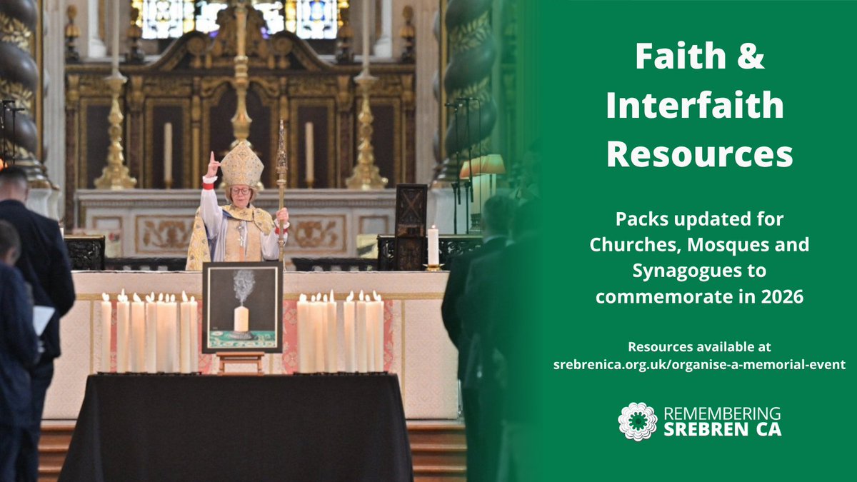 SrebrenicaUK's tweet photo. During Srebrenica Memorial Week in July, we encourage communities across the UK to take time to honour the victims of the genocide in Srebrenica. We've provided resources for mosques, churches and synagogues to mark this anniversary. You can find them here: https://t.co/a2H5wN6aNP #RememberingSrebrenica