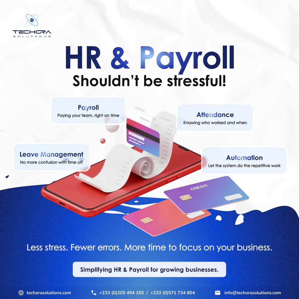 Techora_soln's tweet photo. HR and payroll shouldn’t feel like a full-time headache.

Pay your team right. Track attendance easily. Handle leave without confusion.
Just simple systems that work.

Contact us: info@techorasolutions.com

#HR #Payroll  #PayrollManagement #PayrollSolutions #Techora https://t.co/0Kw4e23bDs