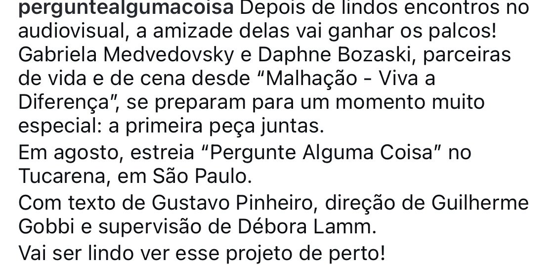 centralloquinha's tweet image. 🚨NOVIDADE! Gabriela Medvedovsky e Daphne Bozaski levam a parceria para o teatro. Em agosto, estreia “Pergunte Alguma Coisa” no Tucarena, em São Paulo. Texto de Gustavo Pinheiro e direção de Guilherme Gobbi 🎭❤️✨

#tresgracas #loquinha #teatro #sp
