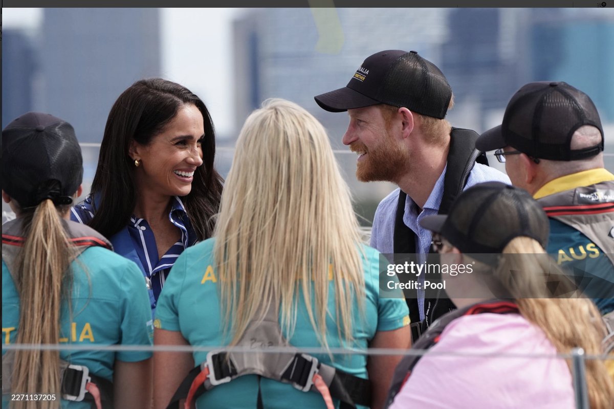 royalwhisper's tweet image. “Prince Harry &amp;amp; Meghan, Duke of Sussex and Duchess of Sussex take part in a sailing event with members of Invictus Australia in Sydney Harbour on day four of trip, April 17, 2026 in Sydney, Australia” 🇦🇺💛🖤 #gettyimages #HarryandMeghaninAustralia