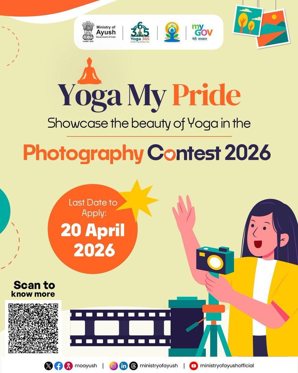 moayush's tweet image. Capture the essence of yoga and showcase how it brings balance, strength, and harmony into everyday life. Let your lens tell the story of wellness, mindfulness, and India’s timeless tradition.

Submit your best yoga-inspired photograph and be a part of this inspiring movement