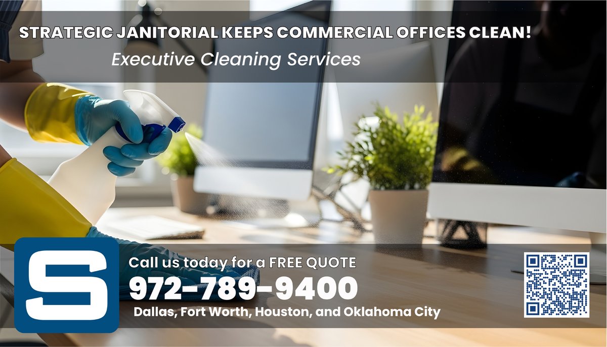 Strategic_Clean's tweet image. Professional Office Cleaning — A tidy workspace is essential for a professional appearance. Strategic Janitorial employs advanced cleaning techniques and the appropriate solutions, ensuring all details are meticulously addressed. #CleanSpaces #Janitorial #StrategicJanitorial