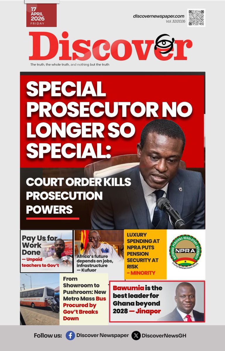 walliu_gh's tweet photo. Friday… April 17, 2026 — Discover Newspaper Frontpage!

All stories available on https://t.co/MEp5qlEs74

#DiscoverNewspaper
#DiscoverNews https://t.co/k0EhBO6qFW