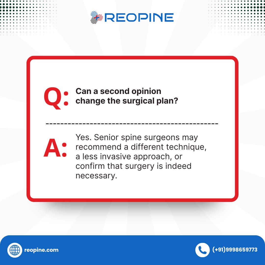 reopinemedical's tweet image. Not all back pain needs surgery—but knowing when it does matters. Get expert second opinions, explore less invasive options, and receive MRI reviews in 24–48 hrs. Make the right decision for your spine. 
👉 reopine.com
 #SpineHealth #BackPain