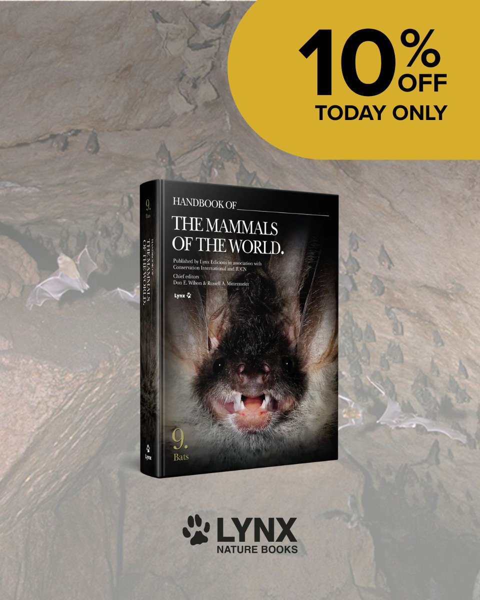 lynxnaturebooks's tweet image. 🦇 Today we celebrate these remarkable mammals and the vital role they play in the balance of life on Earth.

To mark the occasion, enjoy 10% off today only on Handbook of the Mammals of the World – Volume 9: Bats.

#InternationalBatAppreciationDay #Bats #Mammals #LynxNatureBooks