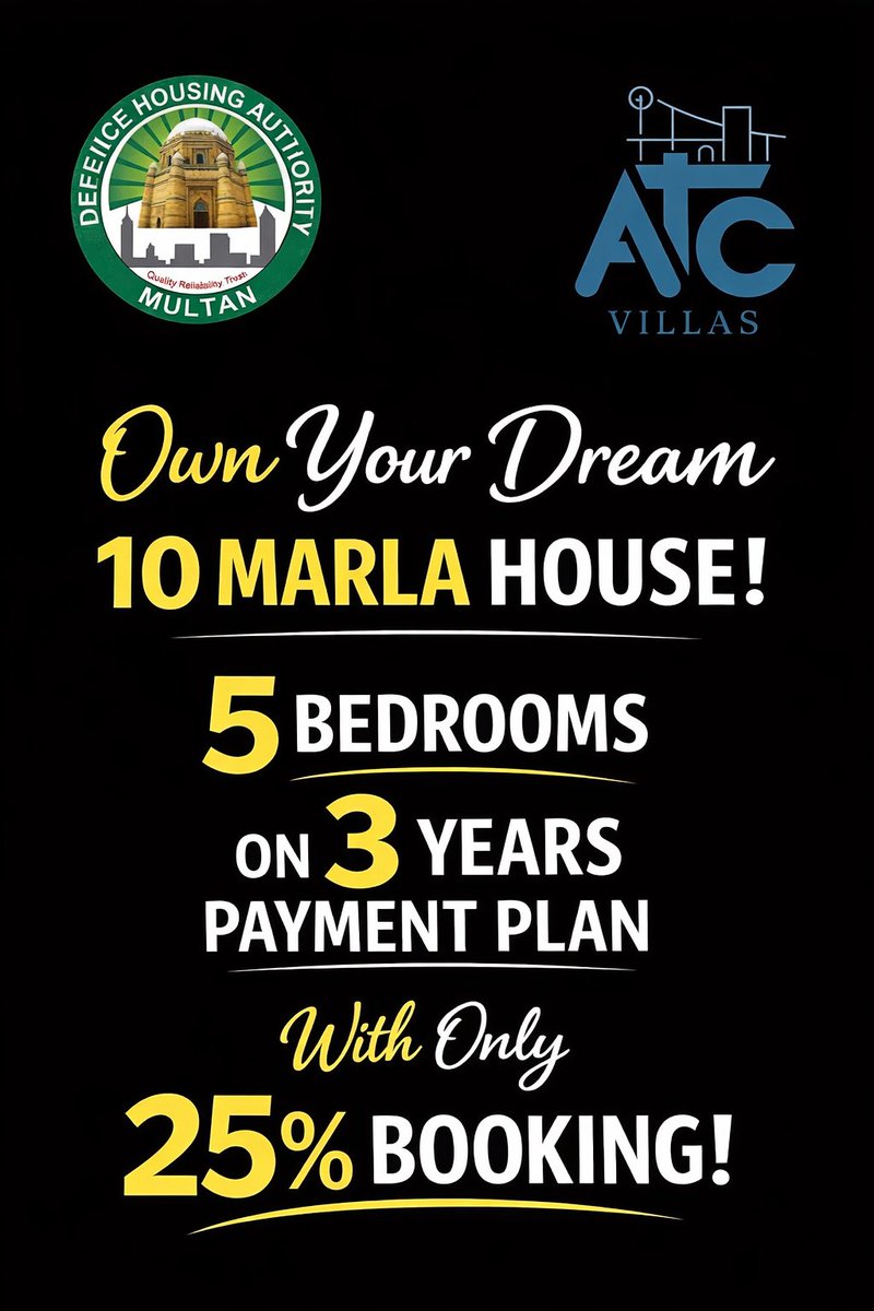 Amiata81's tweet image. Own a Beautiful Home in DHA Multan 🏡

✨ 10 Marla | 5 Beds
✨ 3-Year Payment Plan
✨ Book with 25%
Luxury living + smart investment in a prime community.
Limited opportunity—secure your home today.
📩 DM for details
#DHAMultan  #LuxuryLiving #SmartInvestment #ATCVillas