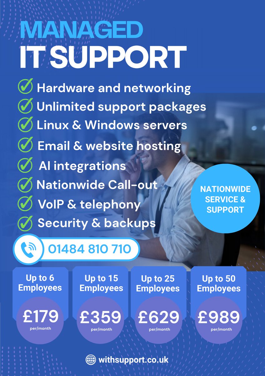 withsupportltd's tweet photo. 🚀 Reliable Managed IT Support for your business!

Unlimited support • Servers • Email &amp; Hosting • AI • Security • Nationwide Call-Out

#ManagedIT #ITSupport #UKBusiness https://t.co/8rsWf0OHRs