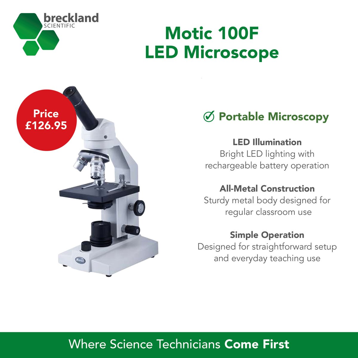 BrecklandSci's tweet image. Motic 100F LED Microscope **Available from Stock**

✔️Classic Design
✔️Best Selling
✔️Sturdy

Find out more: eu1.hubs.ly/H0sxmGJ0

#MOTIC #Microscope