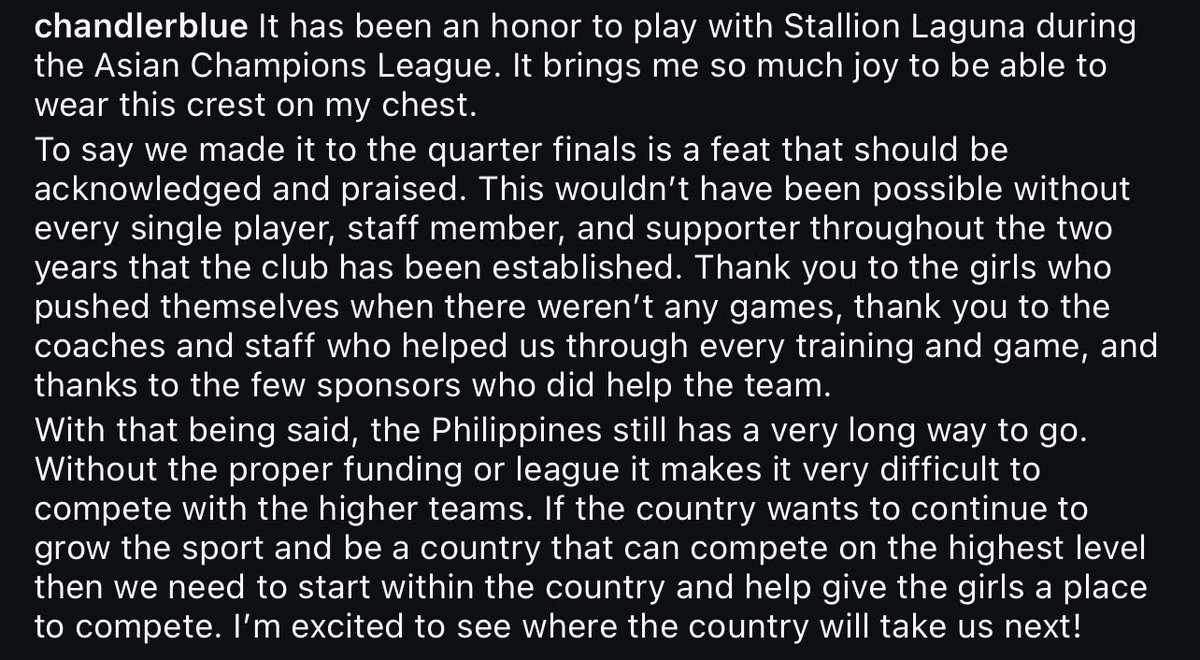 A quarterfinal run in the AFC Women’s Champions League. No proper league. No consistent platform to play. And yet they still showed up. Proud, but this shouldn’t be the standard we accept. #AWCL 

Thank you, <a href="/chandlerblue_/">Chandler McDaniel</a> for saying what needs to be said.