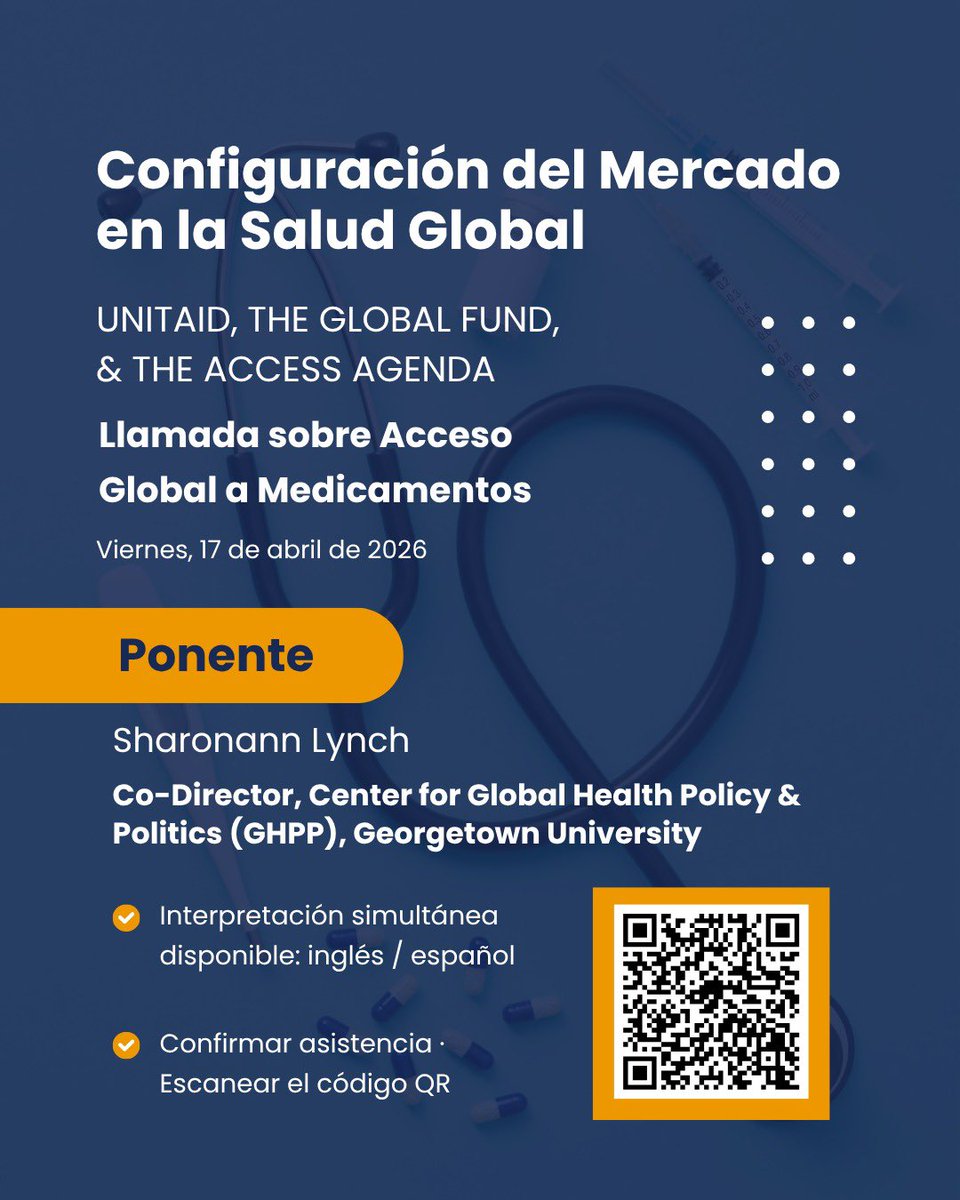 gua_med's tweet photo. Este viernes, una conversación clave sobre el acceso global a medicamentos — con voces que están moviendo la agenda desde adentro.
Ponente: Sharonann Lynch, Co-Directora del GHPP en Georgetown University, junto a UNITAID y The Global Fund. https://t.co/FdkXQp678Q