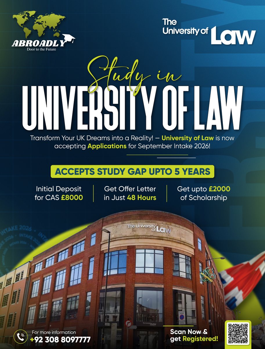 AbroadlyConnect's tweet image. 🎓 𝐒𝐭𝐞𝐩 𝐈𝐧𝐭𝐨 𝐄𝐱𝐜𝐞𝐥𝐥𝐞𝐧𝐜𝐞 𝐰𝐢𝐭𝐡 𝐔𝐧𝐢𝐯𝐞𝐫𝐬𝐢𝐭𝐲 𝐨𝐟 𝐋𝐚𝐰 – 𝐀𝐩𝐩𝐥𝐲 𝐧𝐨𝐰 𝐟𝐨𝐫 𝐒𝐞𝐩𝐭 𝟐𝟎𝟐𝟔 𝐈𝐧𝐭𝐚𝐤𝐞! 🇬🇧

𝐀𝐏𝐏𝐋𝐘 𝐍𝐎𝐖:
wa.me/abroadly

#StudyInUK #UniversityOfLaw #AbroadlyConnect  #ScholarshipsUK #HigherEducation