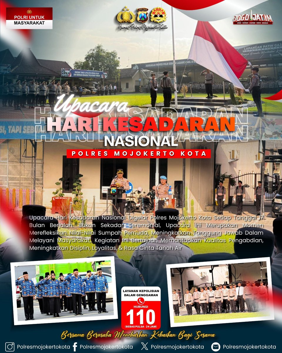 Polsekkemlagi2's tweet image. Upacara Hari Kesadaran Nasional Digelar Polres Mojokerto Kota Setiap Tanggal 17 Bulan Berjalan. Bukan Sekadar Seremonial, Upacara Ini Merupakan Momen Merefleksikan Nilai-Nilai Sumpah Pemuda, Meningkatkan Tanggung Jawab Dalam Melayani Masyarakat.

#Upacara
#HKN
#KesadaranNasional