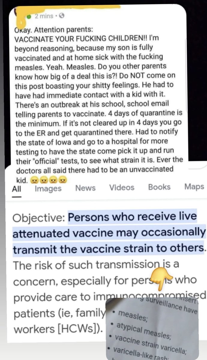 toobaffled's tweet photo. Your fully vaccinated child is at home sick with measles … the real deal … and your first move is to scream at unvaccinated families?

Really?

The MMR is a live attenuated vaccine. That means it contains a weakened live measles virus. The official insert straight-up warns:
“Persons who receive live attenuated vaccine may occasionally transmit the vaccine strain to others.”

Especially risky for close contacts.

But instead of connecting those very obvious dots, you’re raging at the unvaxxed child who “must have brought it.” Even when your own child got the shots, still got sick, needed state testing, quarantine, and hospital runs.

Wake up.

When parents lack real information … or choose to ignore it … they blame everyone except the vaccine they trusted.

Just admit it didn’t work like they promised.
The proof is literally in the insert you’re looking at right now.