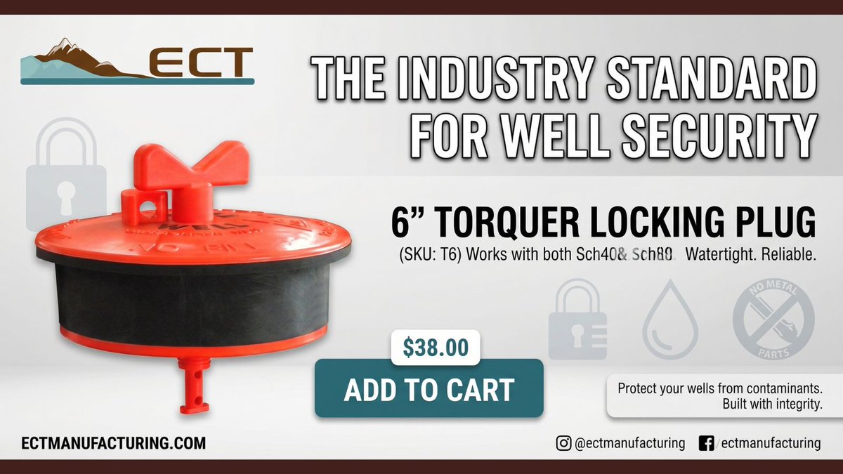 ectmfginc's tweet image. A monitoring well is only as reliable as its final seal.
The 6" Torquer Locking Plug — liquid-tight, tamper-resistant, Sch40/80 compatible — closes out the job without cutting corners.
🔗 bit.ly/4tjEmIH
#FieldWorkFriday #GroundwaterMonitoring #WellDrilling  #Hydrogeology