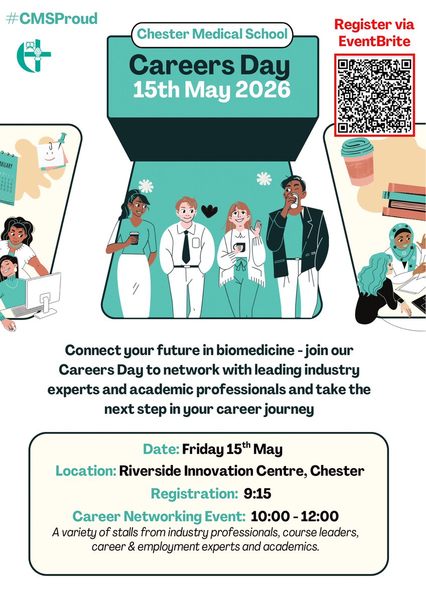 UoCMedSchool's tweet photo. Where could biomed take you? 🧬

Join our Careers Day on 15 May to meet industry professionals, academics, and explore your next step.

🎟️ https://t.co/E0SwW18aJ4

#CMSProud #BiomedicalScience #Careers https://t.co/SDZN5OqaND