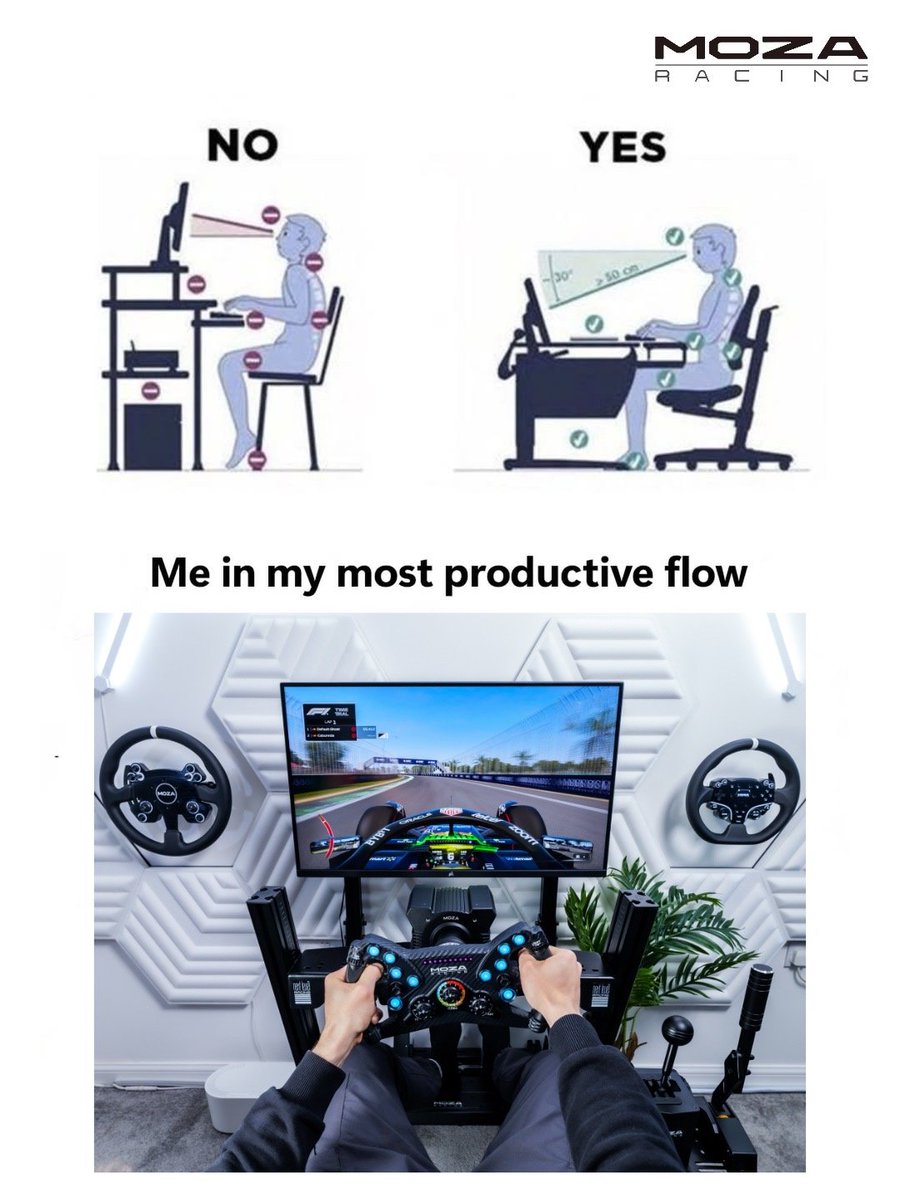 moza_racing's tweet image. Me in my most productive flow. 😎
Is this you in your most productive flow? 

#moza #mozaracing #simracing #racingsim #racing #gamingroom #desksetup #gamingsetup