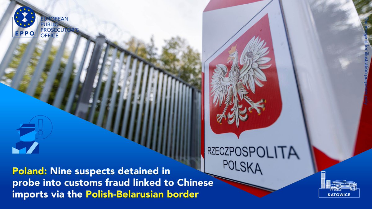 At the request of the EPPO in Katowice 🇵🇱 9 suspects were detained in an investigation into an organised criminal group involved in customs fraud linked to goods imported from China through the Polish-Belarusian border. <a href="/PolskaPolicja/">Polska Policja 🇵🇱</a> <a href="/EUAntiFraud/">European Anti-Fraud Office (OLAF)</a> 
More: eppo.europa.eu/en/media/news/…