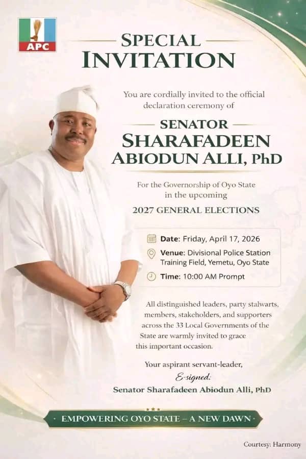 ibcityannouncer's tweet image. Video: 2027 Oyo State Gubernatorial election: Official Declaration of Intent by Senator Sharafadeen Ali, under the All Progressive Congress Party currently happening at Divisional Police Station Training Field, Yemetu, Ibadan, Oyo State.

#DiscoverIbadan #Ibadan  #Politics