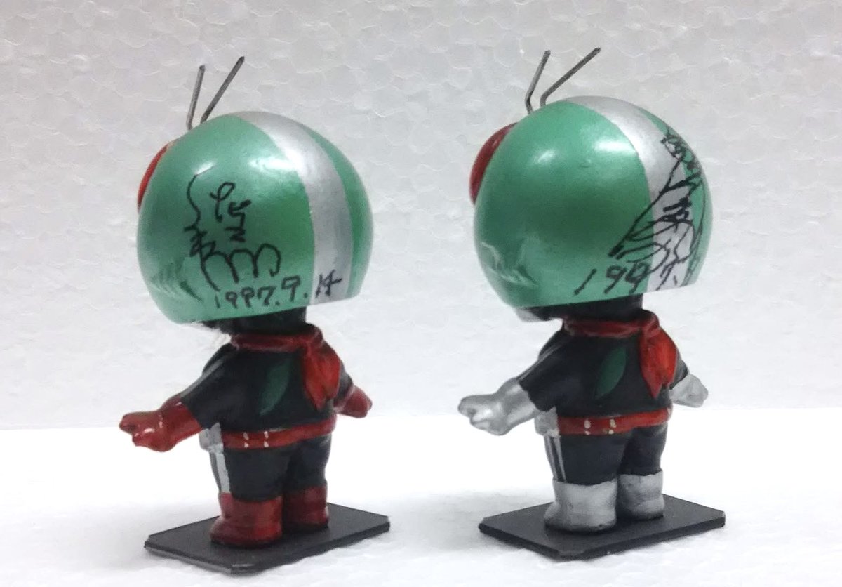 仮面ライダー55周年

思い出の仕事。（その3）

ゼネラルプロダクツ
ディフォルメマスコットキット
【仮面ライダー新1＆2号】彩色見本
（目は透明パーツの自作）

タカラ・チョロバイクのストックは買ってあるので、新サイクロンに改造するのが課題です。

1984年 原型製作