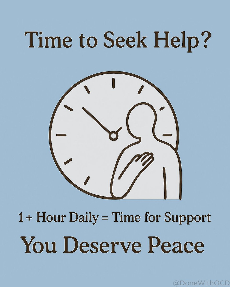 DoneWithOCD's tweet photo. If OCD is taking over an hour a day or getting in the way of work, relationships, or joy, it may be time to reach out for professional help.
Support is not a last resort. It is a step toward getting your life back.
#OCD #OCDHelp #MentalHealth #Therapy https://t.co/ZW0W8tJSSt