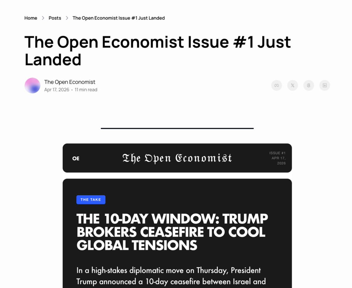 openeconomyos's tweet photo. Introducing 'The Open Economist'

It's the newsletter we wished existed.

Global economics and money stories you’ll want to know, made simple.

The first issue is out now. https://t.co/1c5rvmVScf