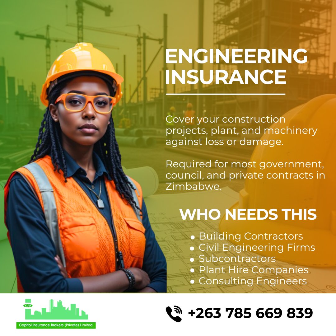 CapitolZw's tweet photo. Engineering projects carry engineering-sized risks. Capitol Insurance Brokers provides compliant cover for your engineering projects. 

Call us on +263785669839 to insure. https://t.co/top6ot3zgq