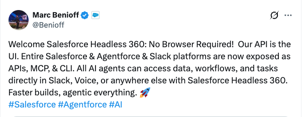 spreecommerce's tweet photo. API + MCP + CLI combo is the new UI. Everything is  #headless now. Everything is just infra for AI. 

Marc Benioff announced Salesforce Headless 360 this week: all services exposed as APIs, MCP, and CLI. No browser required. 

@grinich said it bluntly: "death of UI."

For 70 years we designed computer interfaces for humans. Now, the primary user of most enterprise software is about to be an agent.

But who cares? UI was means to an end, anyway.

Turns out some people care a lot. Software investors mostly.

When every platform exposes itself as an API, MCP, and CLI, feature depth stops being a moat. A small team with a sharp prompt and the right scaffolding can replicate a lot of enterprise software in weeks. Billions of dollars of R&D, sitting in an API surface that any agent can read and any competitor can clone.

You get agentic reach. You lose UI as a defensibility layer. Right?

Not in eCommerce, though.

OpenAI killed Instant Checkout. Stripe, Shopify, and PayPal all pulled support. 

Why? 

eCommerce is "complicated" - solving complex, mission-critical business problems across many domains?

eCommerce (and business in general) is not a read-only query. It is money flows, inventory, tax, fulfillment, refunds, fraud, and regulatory edge cases across dozens of countries. 

Agents still need trusted commerce infrastructure underneath. Now more than ever.

Which is where headless commerce gets interesting again.

Spree Commerce has been building toward this moment.
- Open source - full agent visibility. 
- Headless by default. 
- A REST API with OpenAPI 3.0 that passes all six agentic commerce protocols. 
- Full product docs bundled locally with every install. 
- Dedicated MCP server for the docs. 
- CLI for humans and agents. 
- AGENTS.md coding rules included.

The platforms that win the next five years will not compete on admin UI. 

They will compete on how cleanly an agent can drive them.

That is shipping today with Spree Commerce: https://t.co/mjPyKl1GJM

Open source is The Thing. Again.

Try Spree for free with a single #CLI command: 
npx create-spree-app@latest my-store

This takes you through an interactive setup:
1) Choose Full-stack (Backend + Next.js Storefront) or Backend only
2) Optionally load sample data (products, categories, images)

Once complete, your store is running at http://localhost:3000/admin

#ecommerce #opensource #AI #headlesscommerce #MCP